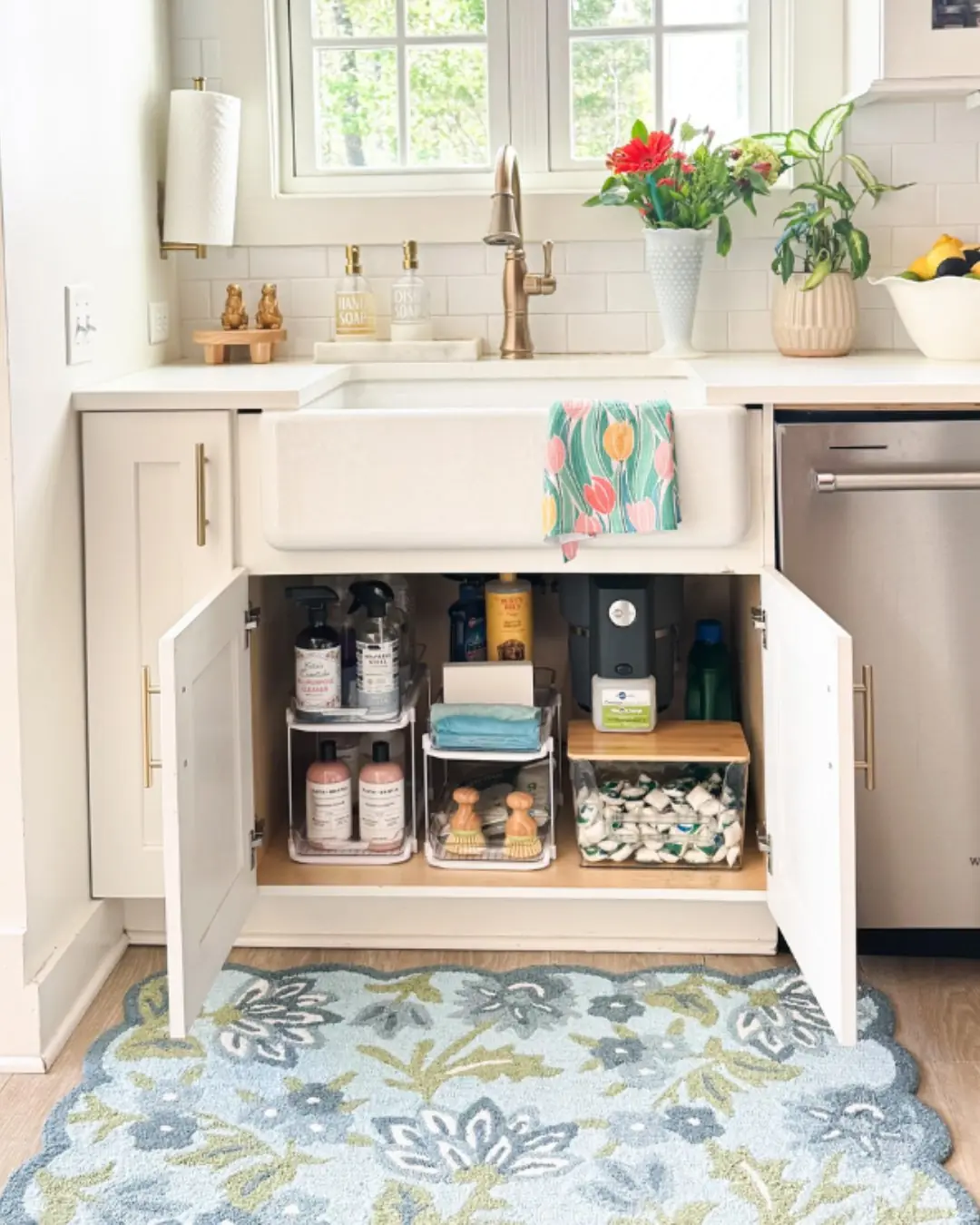 Organized household storage solution in a bright modern kitchen